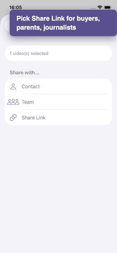 Bulk Share modal — Contact, Team, Share Link