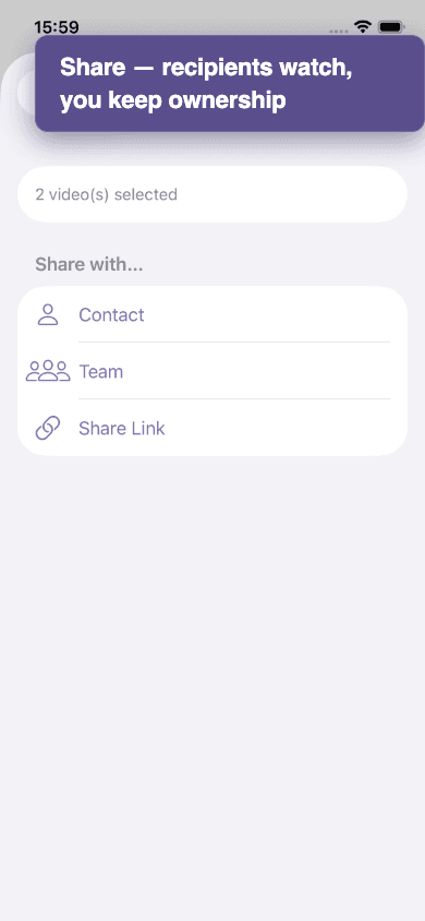 Bulk Share modal — Contact, Team, Share Link