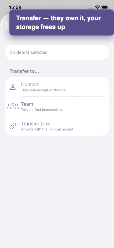 Bulk Transfer modal — Contact, Team, Transfer Link