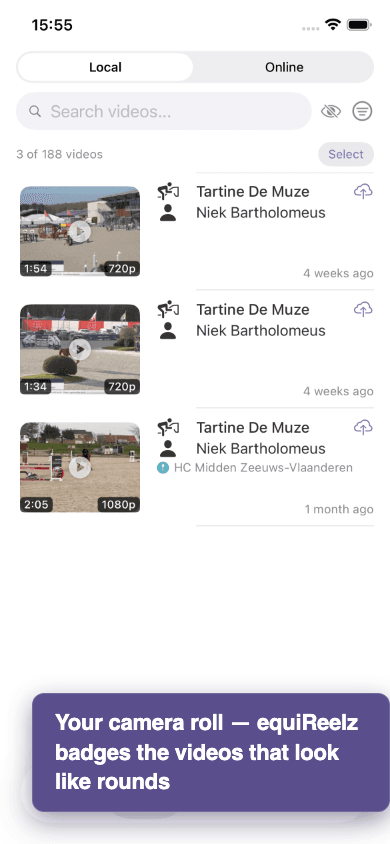 iOS camera roll grid with horse-detection badges
