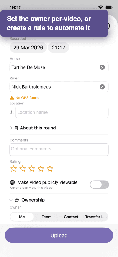 Upload sheet — Ownership disclosure expanded with owner segments