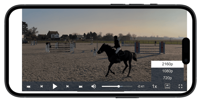 Equestrian video analysis dashboard showing frame-by-frame playback and slow motion controls