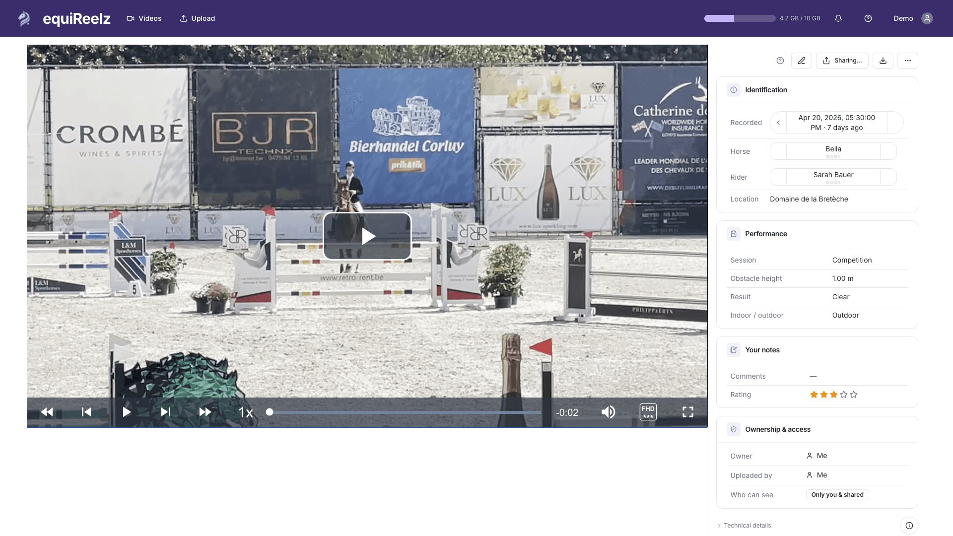 Video player with frame-by-frame controls